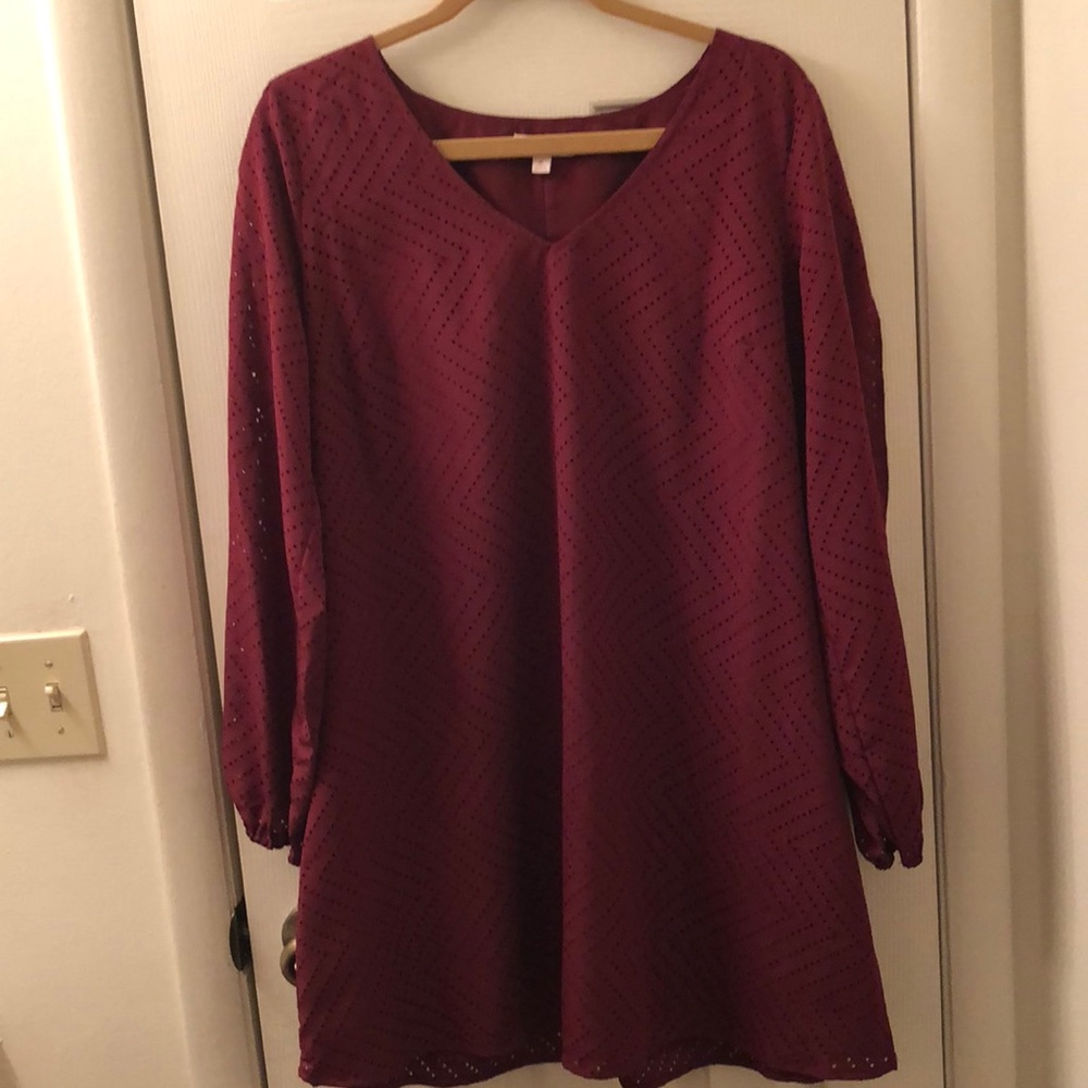 Burgundy Slit Sleeve Dress